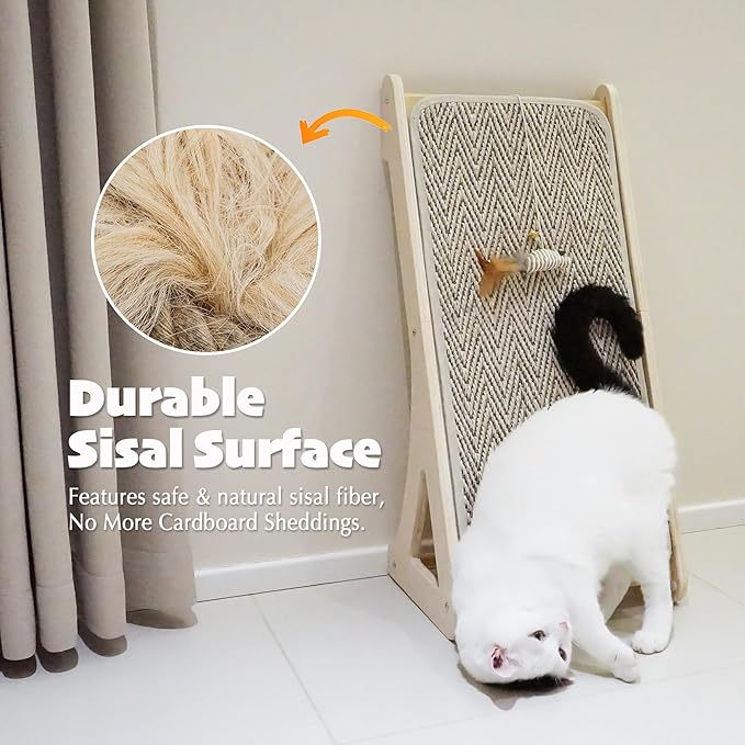 PETKARAY Cat Scratcher, Sisal Scratching Ramp, L Shape Scratch Pad for Indoor Cats, 27" Wall Furniture Protector with Mouse Toy