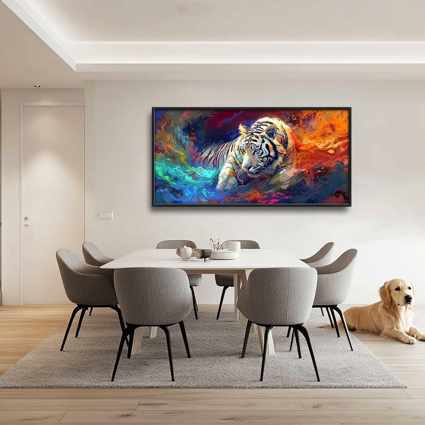 Quorin White Tiger Large Wall Art Abstract Colorful Tiger Animal Pictures Wall Decor Canvas Print Painting Artwork for Bathroom Living Room Bedroom 60L x 30W