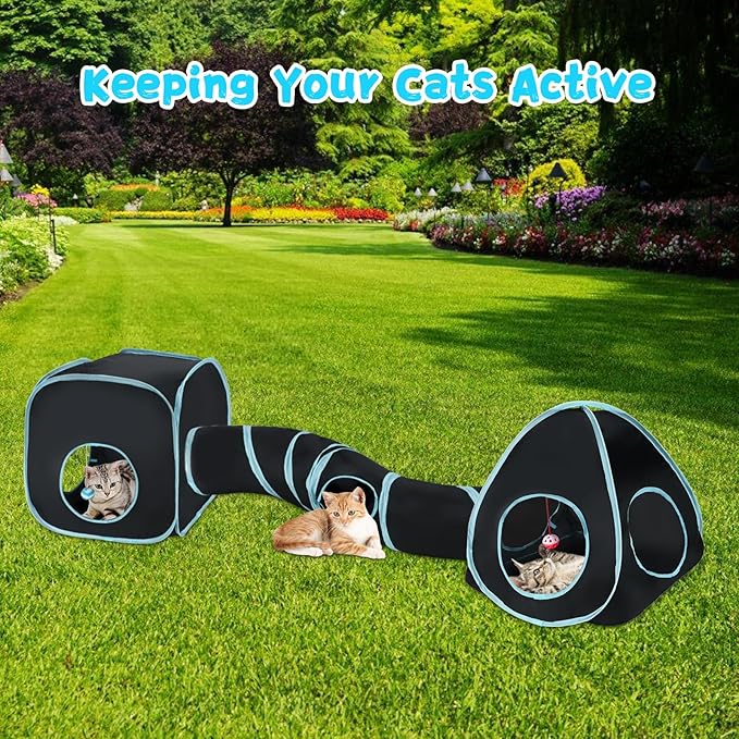 Rypet Cat Tunnels for Indoor Cats with Cube Tent, Interactive Collapsible Cat Tube and Foldable Cubes Playground for Hiding Hunting and Resting, Pet Tube with Bell for Kitten, Rabbit, Puppy, Ferret