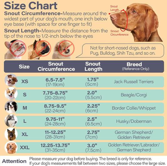 LUCKYPAW Dog Muzzle for Large Medium Small Dogs, Patented Mesh Muzzle to Prevent Biting Chewing Eating, Soft Mouth Guard with Front Opening Design for Drinking Panting(Black, XS)