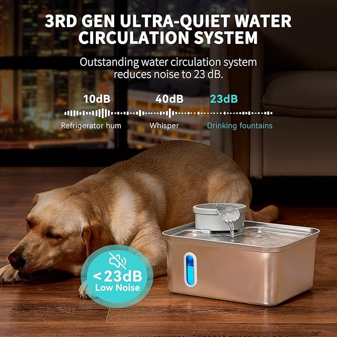 Dog Water Fountain Stainless Steel, 270oz/2.1Gallon, Pet Water Fountain for Cats and Dogs, Pet Drinking Fountain with Large Capacity, Large Surface Area, Ultra-Quiet Pump