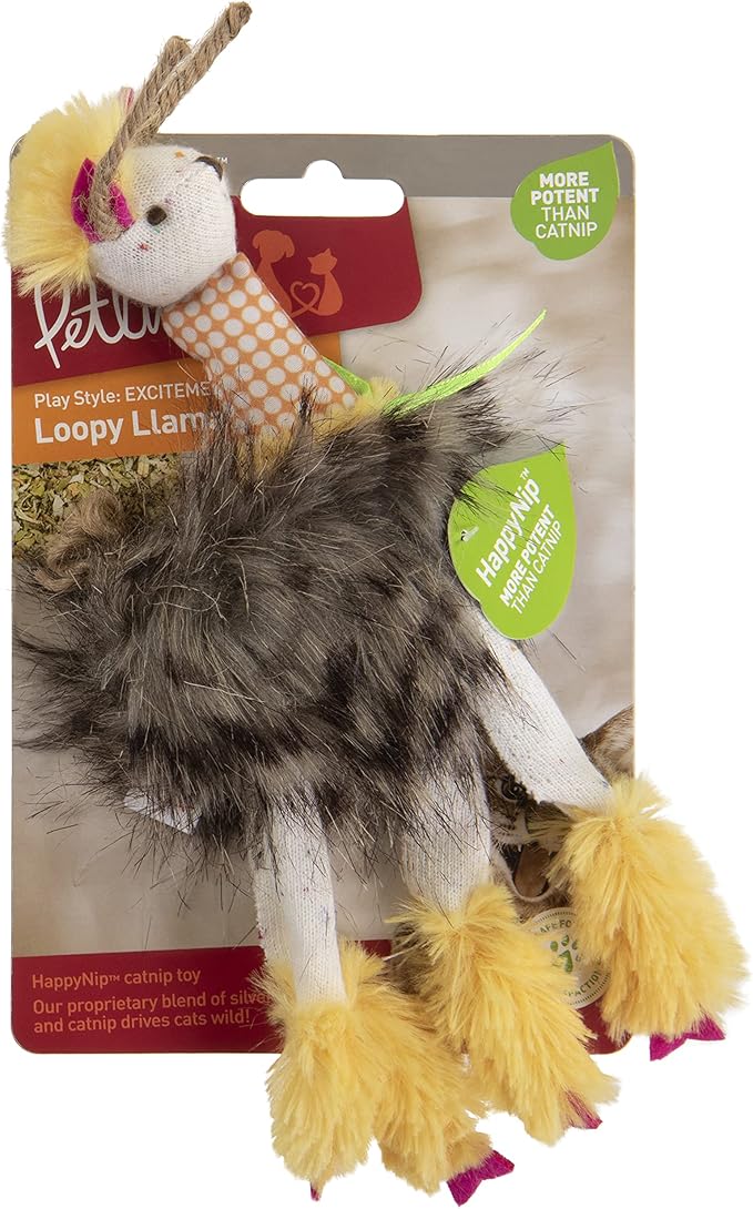 Petlinks HappyNip Loopy Llama Plush Cat Toy, Contains Silvervine & Catnip - Yellow, One Size