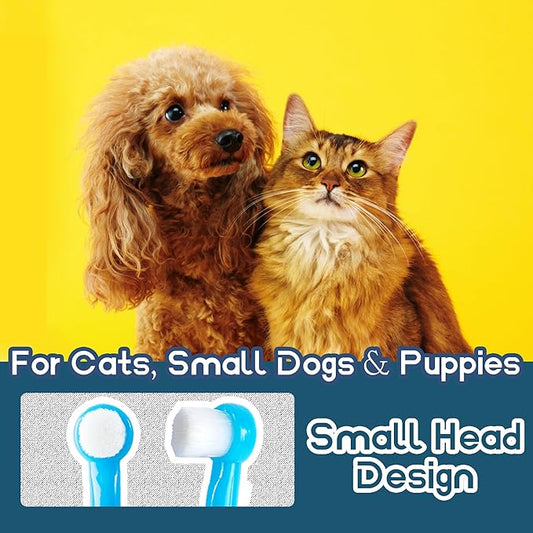 Small Dog Toothbrush, Cat & Puppy Tooth Brushing Kit, Ultra Soft & Mini Head Teeth Brush for Kitten & Tiny Pet, Doggy Toothbrushes Deep Dental Cleaning, 2 PCS - Blue