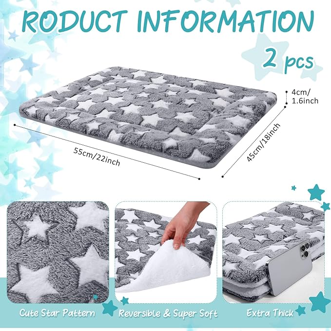 2 Pack Self Warming Cat Mat Self Heating Pad Bed Reversible Machine Washable Reflects Body Heat Warm Thermal Pet Pad Crate Blanket for Feral and Indoor Cat(Star,22'' X 18'')