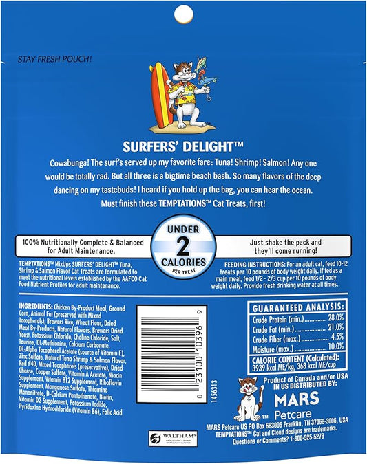 Temptations MixUps Surfer's Delight Flavor Crunchy and Soft Cat Treats, 6.3 oz. Pouch (Pack of 10)