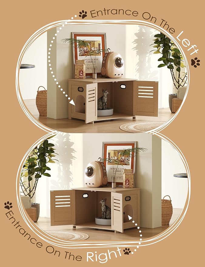 DINZI LVJ Litter Box Enclosure, Wooden Cat House with Good Ventilation, 27.6" Hidden Cat Washroom, Entrance Can Be on Left or Right, Indoor Litter Box Furniture, End Table, Natural