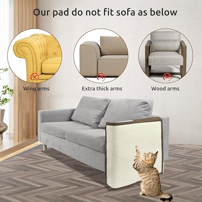 Oroonoko Cat Scratch Furniture Protector with Natural Sisal for Protecting Couch Sofa Chair Furniture 23.6''*19.7'' (Brown, Left Handed)