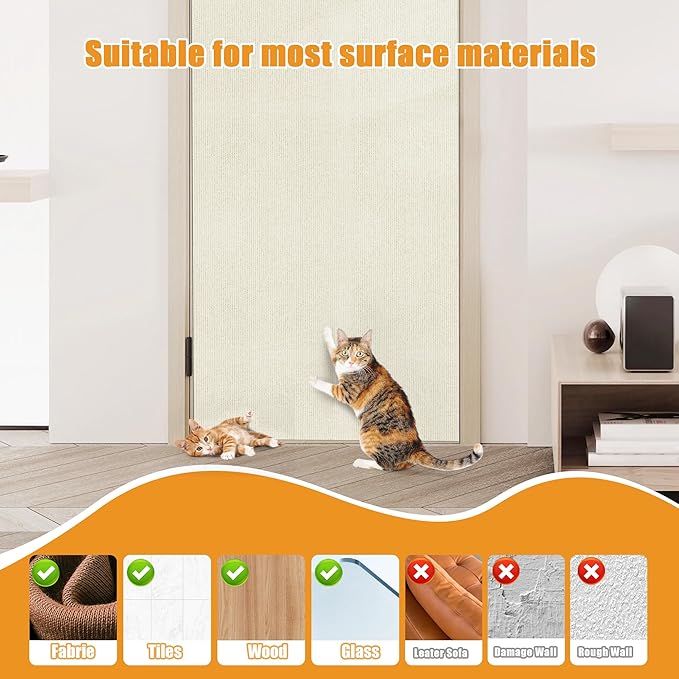 Cat Scratching mat Self-Adhesive, Trimmable Furniture Protector for Couch, Sofa, Wall & Cat Trees - Durable Scratch Pad with Nano Tape, DIY Climbing Carpet for Indoor Cats (White, 78.7"x15.8")