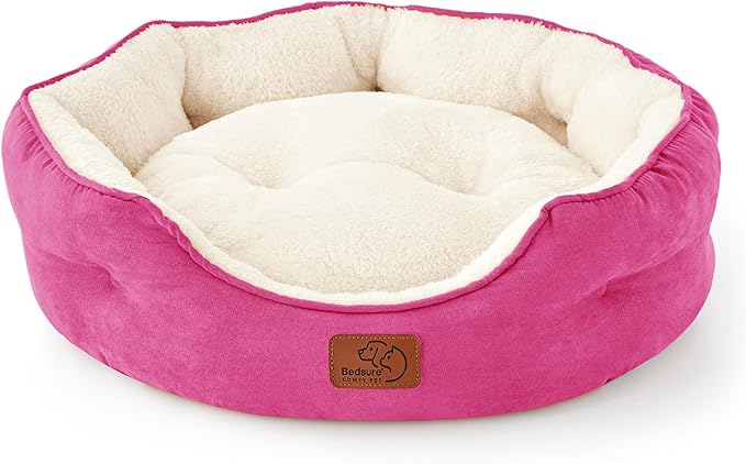 Bedsure Dog Beds for Small Dogs - Round Cat Beds for Indoor Cats, Washable Pet Bed for Puppy and Kitten with Slip-Resistant Bottom, 20 Inches, Sachet Pink