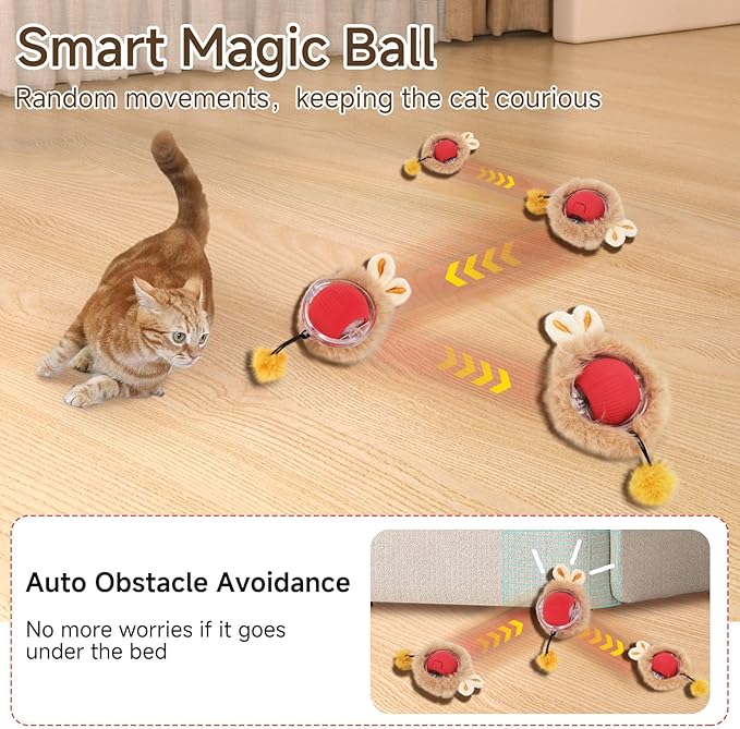 2 in 1 Simulated Hunting Interactive Cat Toy,Self Rolling Ball in Pouch Rechargeable Hide and Seek Toys for Indoor Cats,Red Fast Rolling Ball in Mat,Cat Chasing Mouse Game