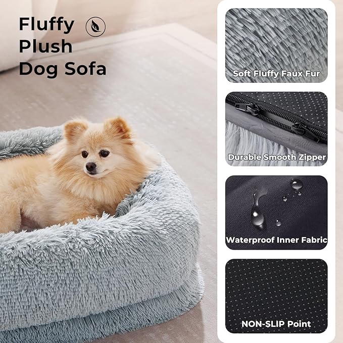 Extra Large Dog Bed - XL Dog Bed with Washable Removable Cover, Fluffy Waterproof Pet Sofa with Supportive Egg Foam and Nonskid Bottom, Camel