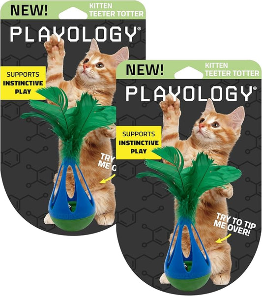 Playology Cat Toy Set 2-Pack Teeter Totter Toys | Feather Cat Toy Gift Set | Interactive Play for Indoor Cats