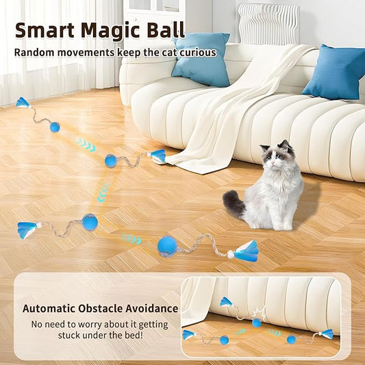 Interactive Cat Toy Ball for Indoor Cats, Fast Self Rolling on Carpet, Automatic, Blue