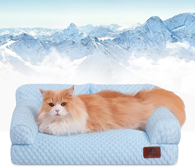 Hollypet Cooling Dog Cat Pet Couch Soft Calming Sofa Bed for Medium Small Cats and Dogs, Gray, 24"x 18"x10"