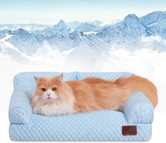 Hollypet Cooling Dog Cat Pet Couch Soft Calming Sofa Bed for Medium Small Cats and Dogs, Gray, 24"x 18"x10"