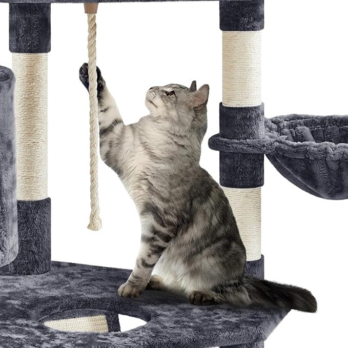 Yaheetech Multi-Level Cat Trees Cat Towers 79in Cat Tree for Indoor Cats with Sisal-Covered Scratching Posts, Plush Perches and Stable Condo for Kittens, Cats and Pets, Dark Gray