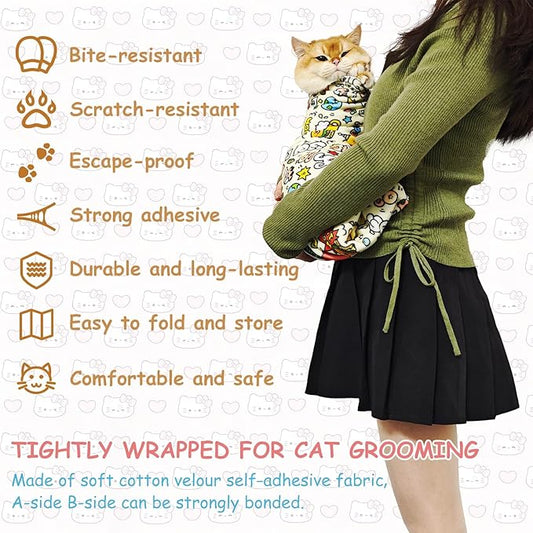 Cat Grooming Restraint Wrap – Self-Adhering Swaddle for Nail Clipping, Anti-Scratch & Escape-Proof, Calming Cat Swaddle Wrap for Grooming or Medication (Medium, for 1–6 Month Kittens)