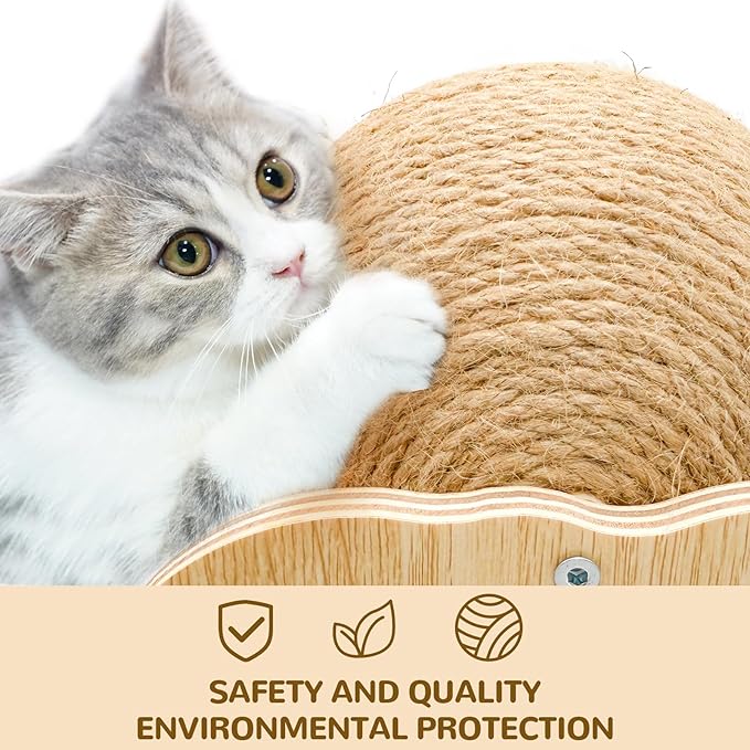 Cat Scratcher Toy, Natural Sisal Cat Scratching Ball with Stable Stand, Spinning Cat Ball Interactive Exercise Toy for Cats & Kittens