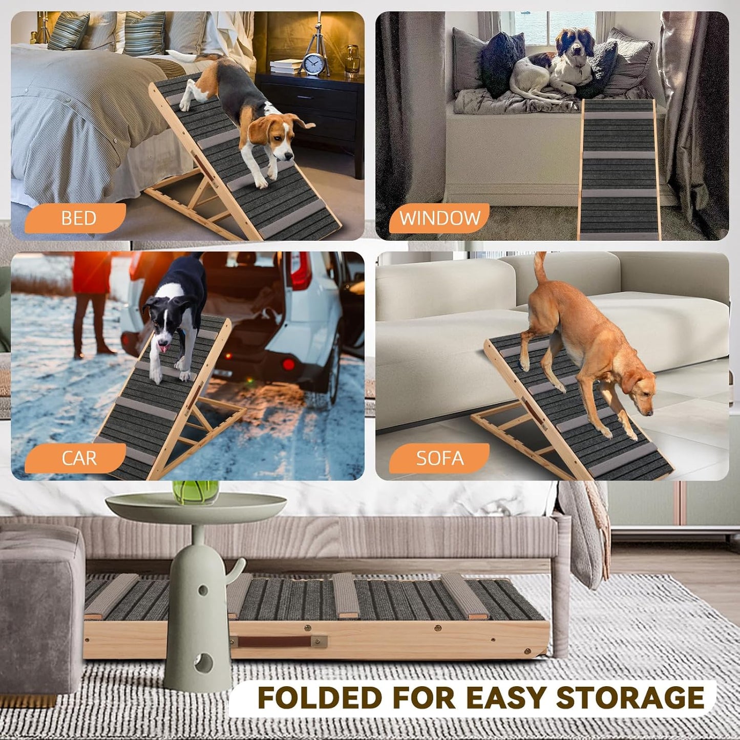 2-in-1 Dog Ramp and Dog Stairs Folding Ramp for Bed and Couch, Suitable for Small to Medium Dogs, Supports up to 150 Pounds