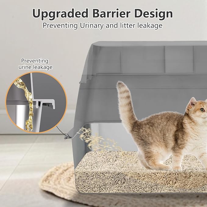 Stainless Steel Litter Box with Lid, XL Extra Large Metal Cat Litter Boxes for Big Cats Enclosed, Easy to Scoop with Litter Scoop Set, High Sides Enclosure Anti-Urine Leakage Non-Sticky, Grey