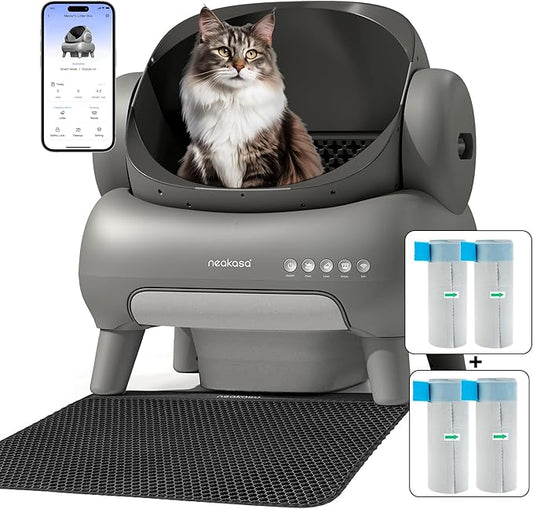 Neakasa M1 Bundle Open-Top Self-Cleaning Cat Litter Box with APP Control, Includes 4 Rolls (60pcs) Refill Waste Bags, 2 Extra Rolls Added