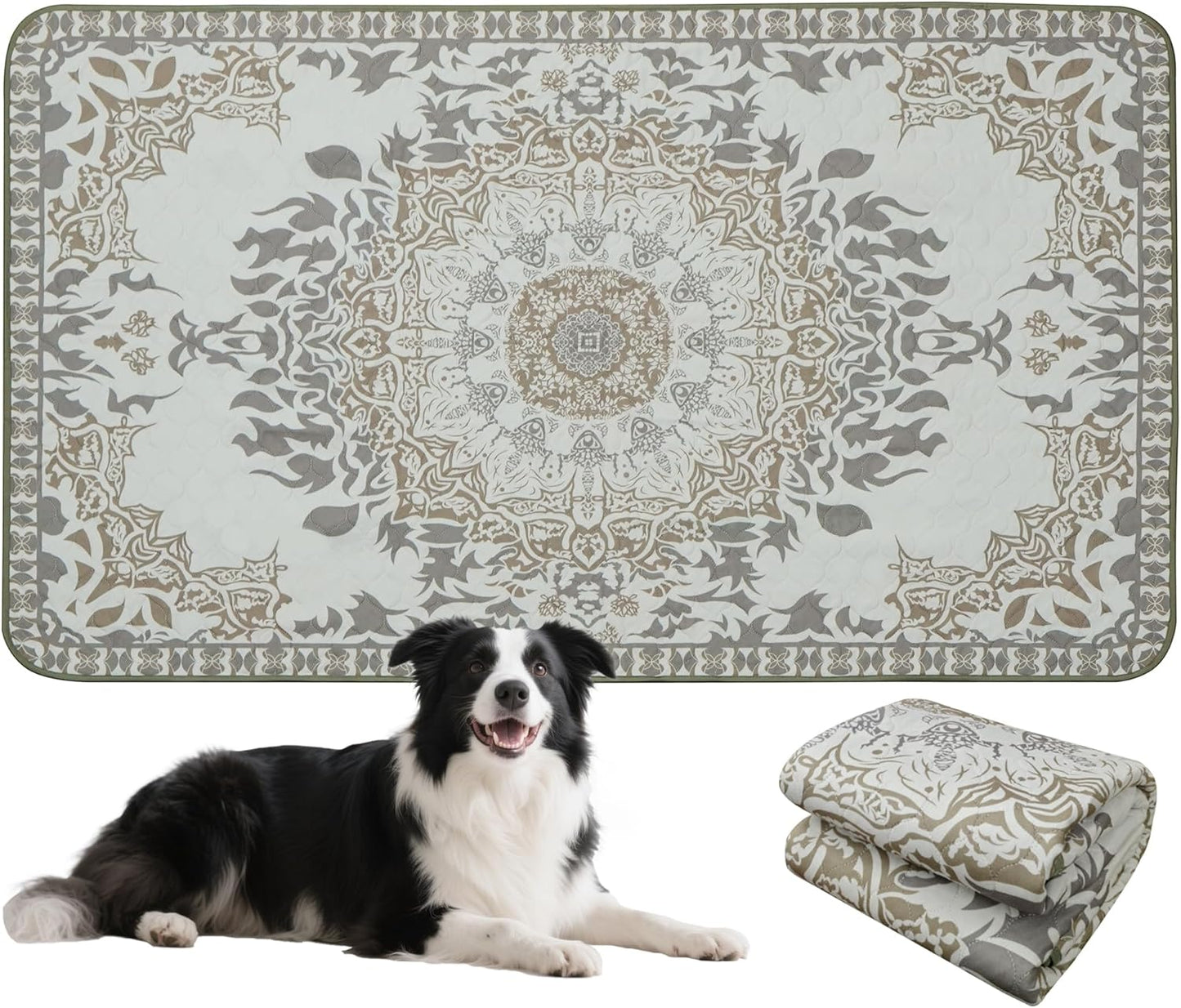 FXW Washable Pee Pads for Dogs, Puppy Pads with Super Absorbent, Specifically Designed for FXW Rollick/Homeplus 24 inch 6 Panels Dog Pen, 63" × 39" Rectangle, Boho, 1 Pack