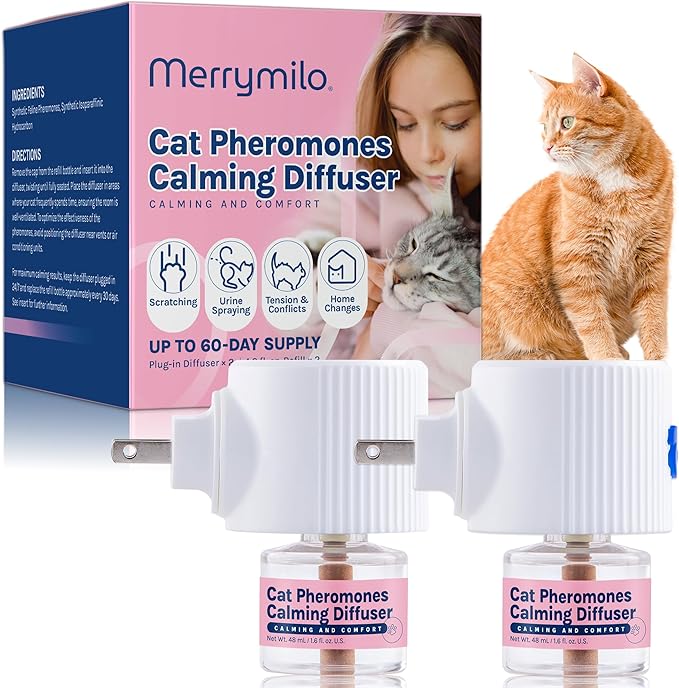 Cat Calming Pheromones Diffuser: 2 Classic Cats Plug in Refill Diffusers for Relaxation & Comfort - Reduce Stress Barking & Scratching - Indoor 60 Days Supply