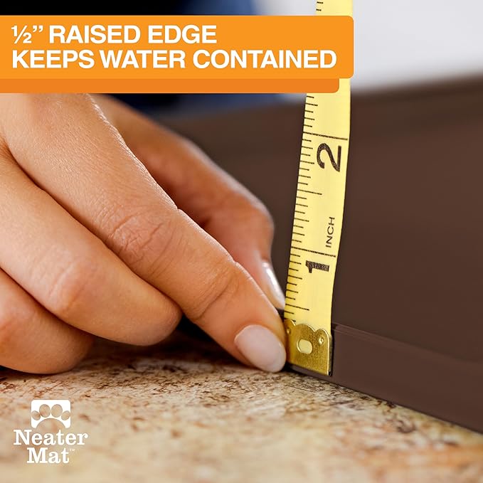 Neater Pet Brands Neater Mat Pet Mats for Food and Water, Cat & Dog Bowl Mat Waterproof Silicone, Feeding Tray, Dog Food Mats for Floors, Placemat w/Raised Edge for Under Bowls, 32" x 24", Brown