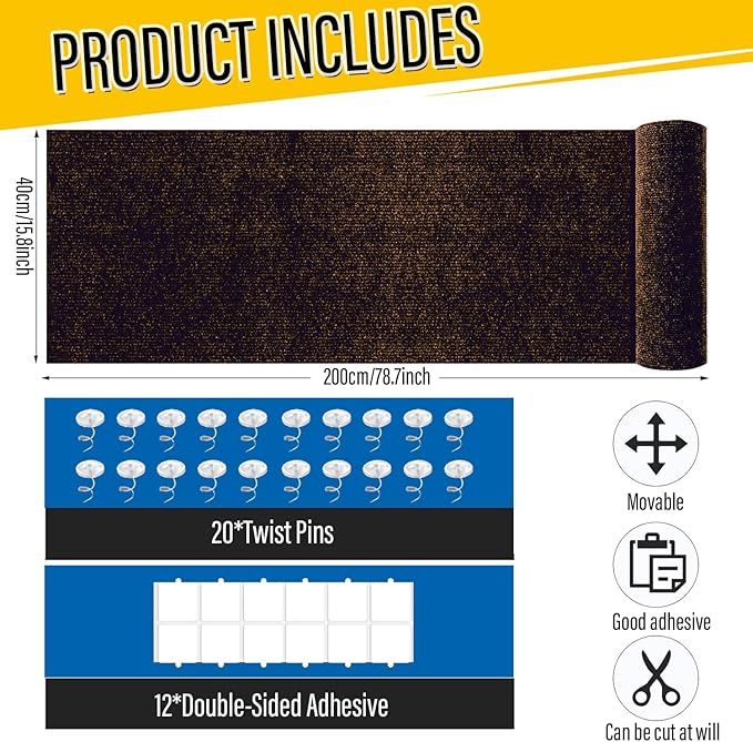 Cat Scratch Couch Furniture Protector, Adhesive Cat Scratch Pad Deterrent for Furniture, DIY Climbing Scratcher for Indoor Cats (Brown, 78.7x15.8 in)