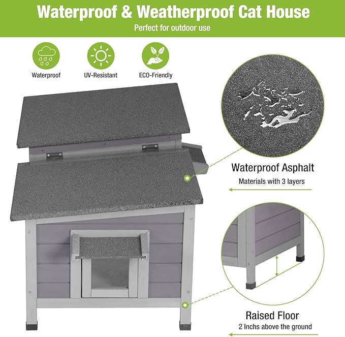 Cat House Outdoor, Weatherproof Feral Cat Shelter for Winter, Double Rooms Design