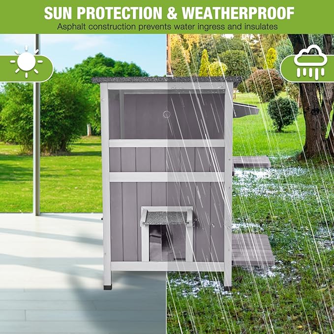 GUTINNEEN 2-Story Heated Cat House Large Outdoor Insulated Cat House Weatherproof Feral Cat Shelter with Heated Pad, Insulated All-Round Thermal Liner for 1-4 Cats (Winter-Ready)