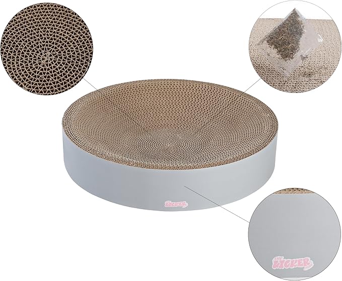 CSR1010K Nelson 20.13" Modern Cardboard Round Bowl Cat Scratcher with Catnip, Fog