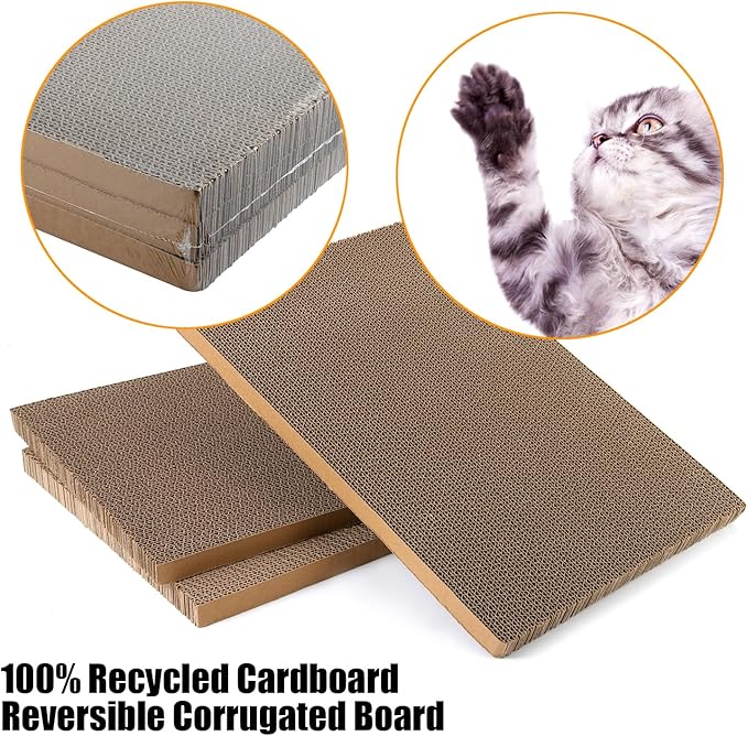 Kichwit Large Cat Scratching Pads, 3pcs Cat Scratcher Cardboard with a Box, Reversible Cat Scratching Board,16.5" x 11.7" (Large)