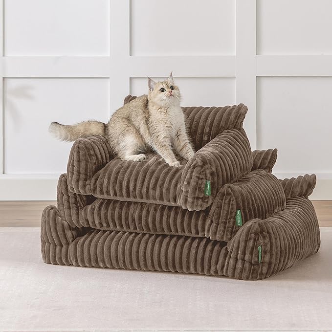 Cute Couch Bed for Pets, Supportive Cat Sofa for Indoor Cats, Small Dog Sofa Bed for Small Dogs, Brown, 24 inches