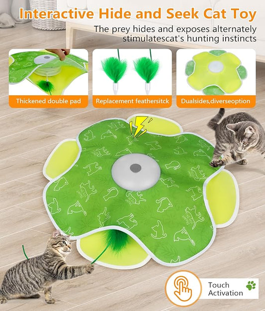 Interactive Cat Toy, Rechargeable Cat Toys for Bored Indoor Adult Cats, Hide and Seek Cat Toy with Motion Activated, Feather Toys, Chirping, Exercise Toys for Indoor Bored Adult Cats