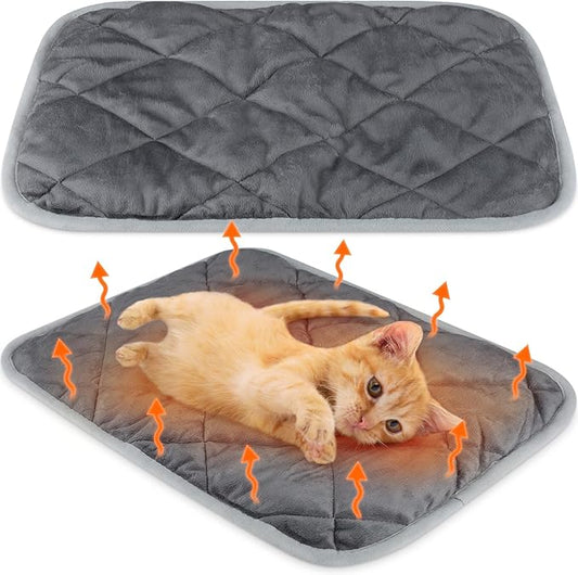 2 Pack Self Heating Cat Mat Self Warming Pet Pads Washable Kennel Mat Dog Crate Pad Reflects Body Heat Non Skid Cat Thermal Pads for Puppy Indoor Outdoor(Gray,16 x 20 Inches)