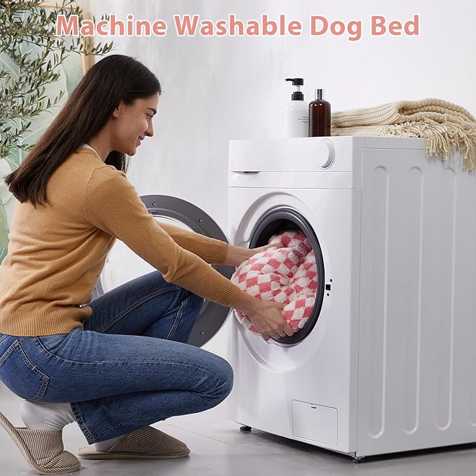 BFPETHOME Donut Dog Bed Medium Size Dogs, Cute Medium Dog Bed for Puppy and Kitten, Round Calming Pet Beds with Non-Slip Bottom, Machine Washable,27inch, Pink