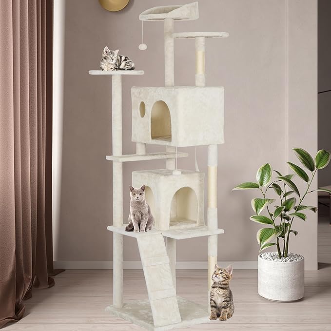 BestPet 81in Cat Tree Tower for Indoor Cats,Multi-Level Cat Furniture Activity Center with Cat Scratching Posts Stand House Cat Condo with Funny Toys for Kittens Pet Play House,Beige
