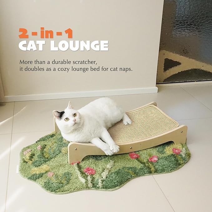 PETKARAY Sisal Cat Scratching Board, Curved Sisal Cat Scratcher, Large Indoor Kitty Scratch Pad, Heavy Duty Arc Lounge Bed for Kitten