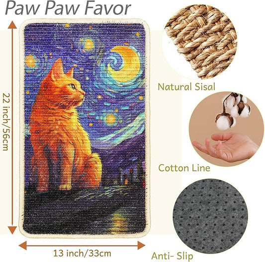 SOLDAY Sisal Cat Wall Scratcher 22x13 inch for Floor Wall Carpet Couch Furniture, Cat Scratching Posts with Velcro Tape, Anti Scratch Furniture Protector(Ginger Cat Stargazing)