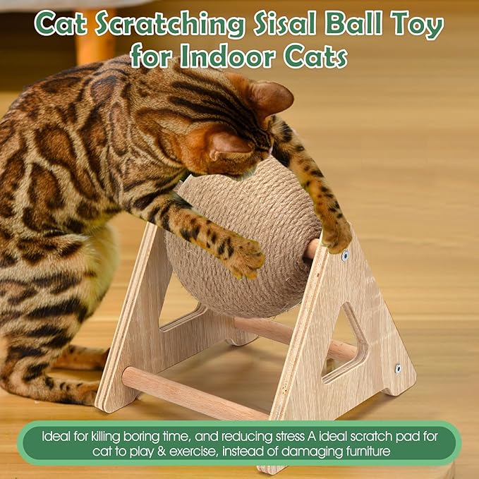 Outamateur Cat Scratcher Ball Toy, Sisal Scratching Ball with Stable Stand, Interactive Cat Exercise Toy, Interactive Play and Exercise for Kittens, Cats, Small Pets
