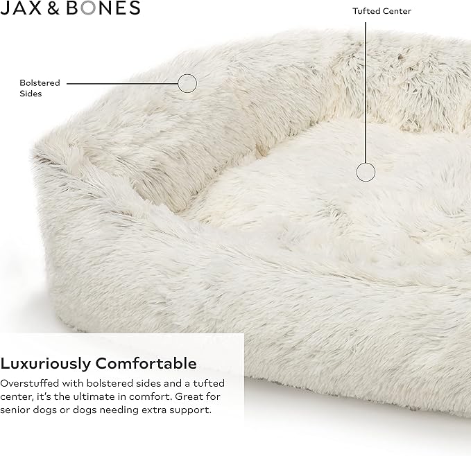 Jax & Bones Dog Napper - Machine Washable Shag Bed for Dogs - Extra Heavy Duty Bolstered Sides - Small White Dog Mat | 24 x 21 Inches