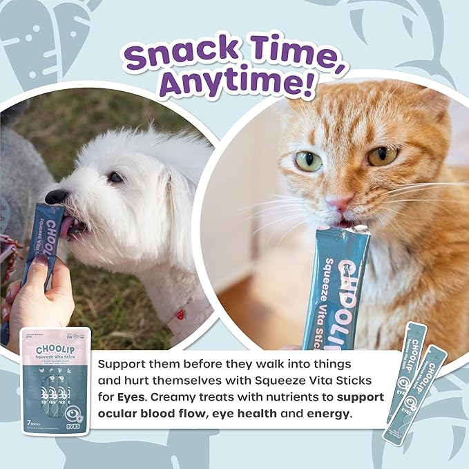 Squeeze Vita Stick Lickable Treats for Dogs & Cats. 7 Eye Health Sticks with Essential multivitamins. Soft and Tasty Paste for All Life Stages, Supporting Eyes Health