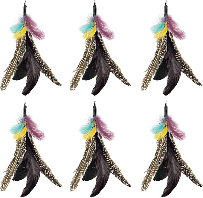 Handmade Natural Feather Cat Toy Dah Bird Refills - Interactive Cat and Kitten Toy - 6 Pack