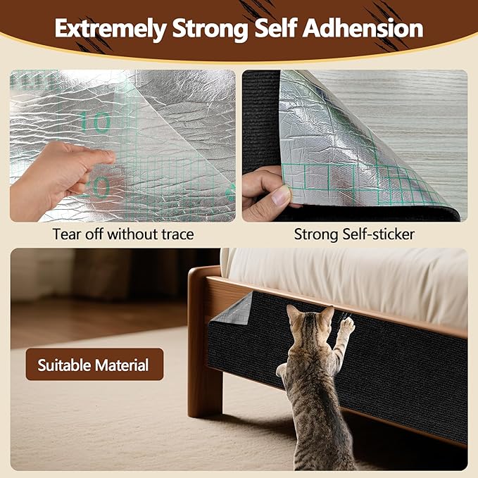 Cat Scratch Furniture Protector, 39.4"x15.8" Self Adhesive Cat Scratch Mat Pad,Cut to Fit DIY Replacement Carpet for Tree,Wall,Bed,Door, Couch Protector (Black)