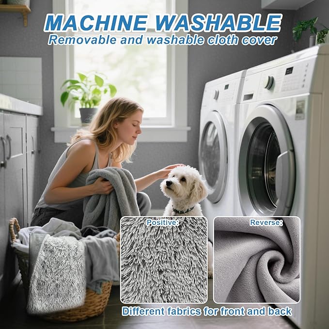 Dog Heating Pad, 47×30 in Waterproof Heated Dog House, Upgraded Smart Thermostat Heated Dogs Bed with Wire Rope, Detachable Plush Mask, Whelping Box-Grey