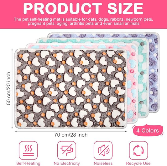 4 Pack Self Heating Cat Bed Cat Self Warming Pad with Removable Cover Extra Warm Thermal Pet Pad Washable Pet Crate Mat Anti Slip Kennel for Indoor Outdoor Pets(Heart,20 x 28 Inches)