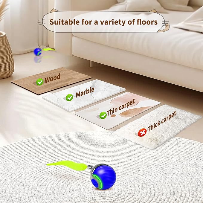 Speedy Tail 2.0 Interactive Cat Toy – Smart Self-Rolling Cat Ball with Feather Tail, Automatic Moving Motorized Toy for Indoor Cats, Chasing & Hunting Fun (Blue)