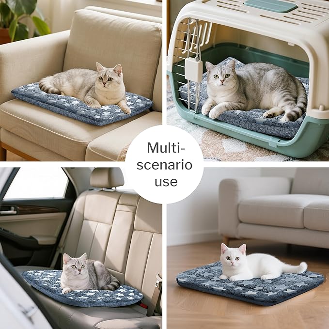 Dog Bed Mat for Crate, Soft Kennel Pad, Durable Comfort Mat for Dogs and Cats, Home and Crate Use (NavyBlue&Star, 18"*14"*1.5")