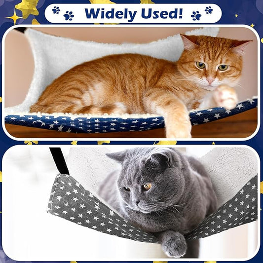 2 Pieces Reversible Cat Hanging Hammock Soft Breathable Pet Cage Hammock with Adjustable Straps and Metal Hooks Double Sided Hanging Bed for Small Dogs Rabbits(Pentagram,M)
